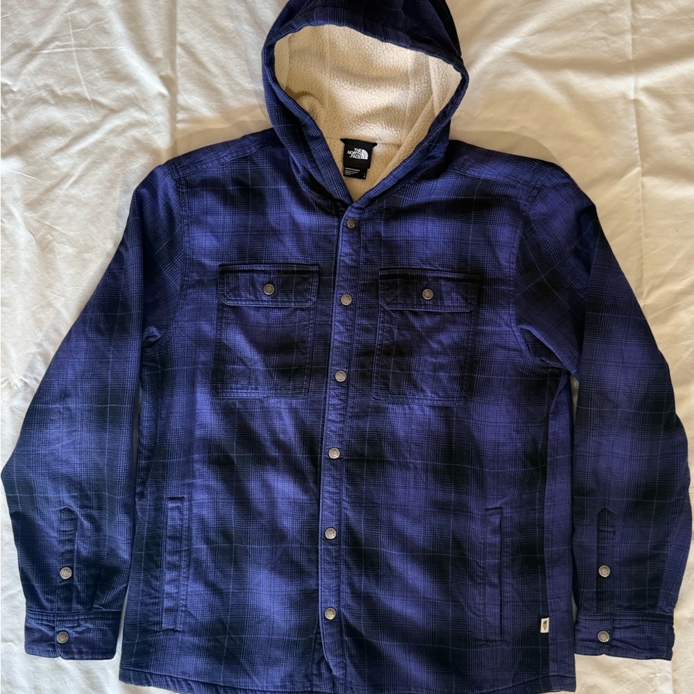 The North Face Plaid Purple Sherpa lined Hooded Jacket